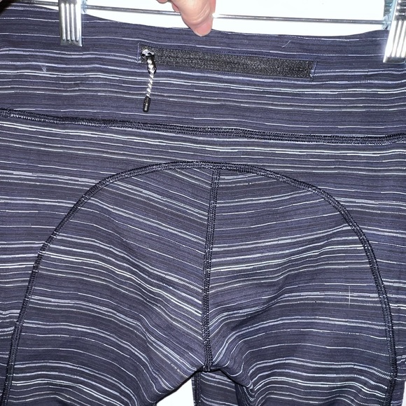Lululemon Speed Crop Cyber Stripe Naval Blue Black Leggings - Picture 9 of 11
